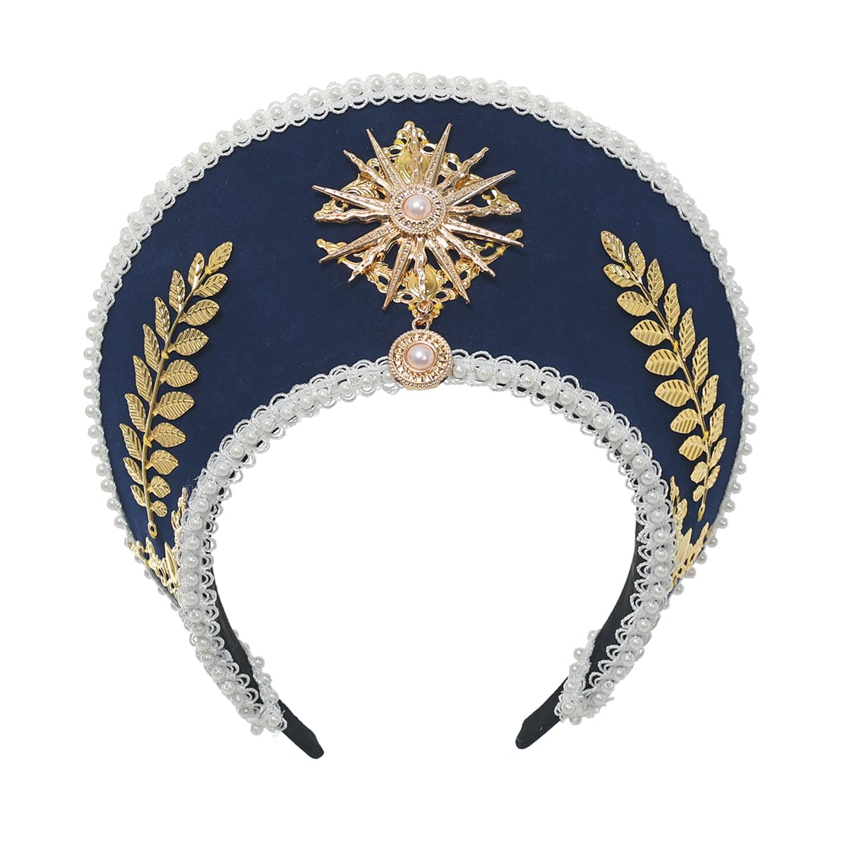 GRACEART Anne Boleyn Hat Headpiece Elizabethan Headwear Tudor Coronet Hood Hat Style-4(dark blue)