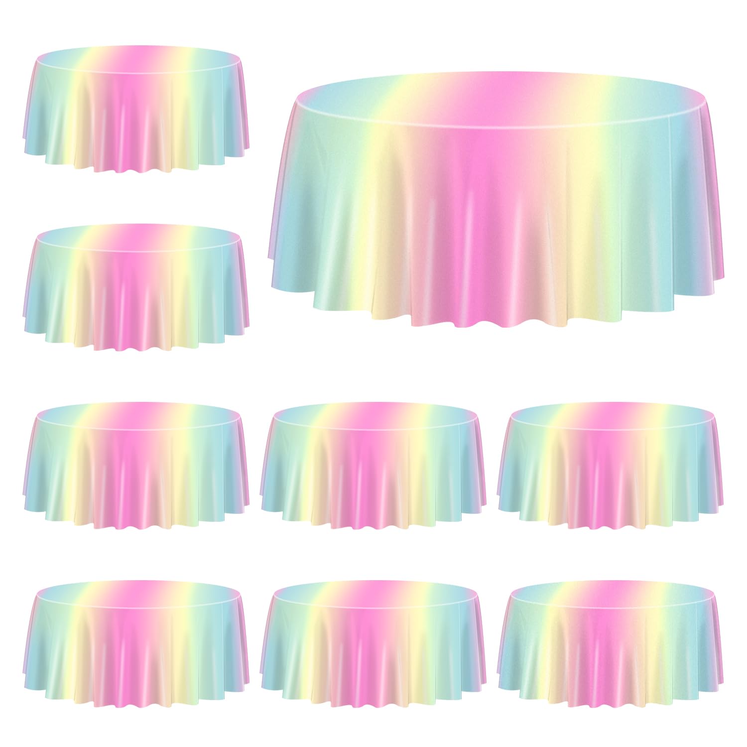 QUERICKY 9 Pack Pastel Rainbow Tablecloths for Round Table, 220x220cm Pastel Rainbow Round Table Cover for Girls Rainbow Birthday Party Decorations Princess Party Baby Shower Party Supplies