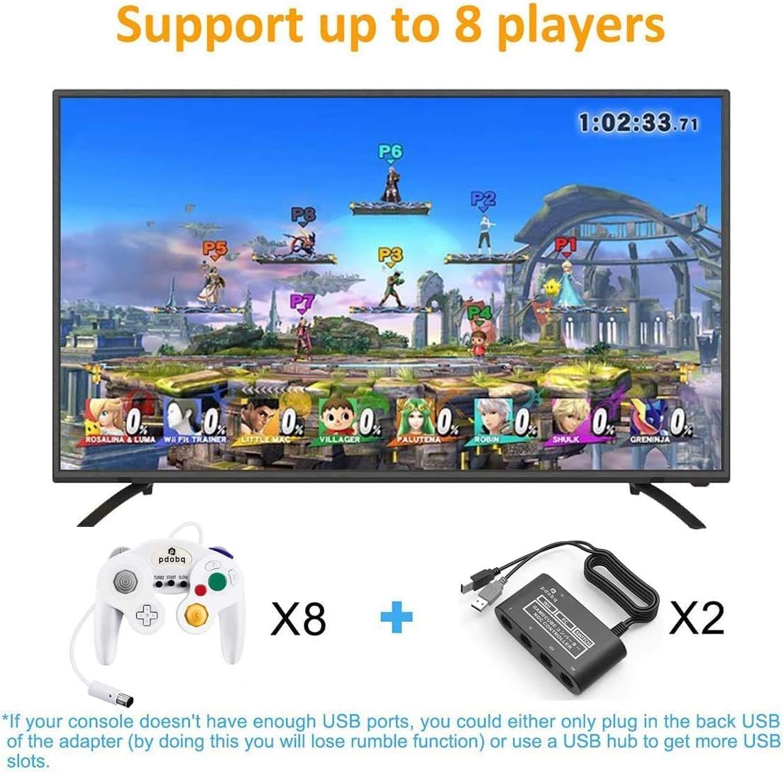 pdobq Gamecube Controller Adapter Compatible with Wii U, PC, Switch Gamecube Adapter Super Smash Bros. Support Trubo and Vibration, Plug and Play