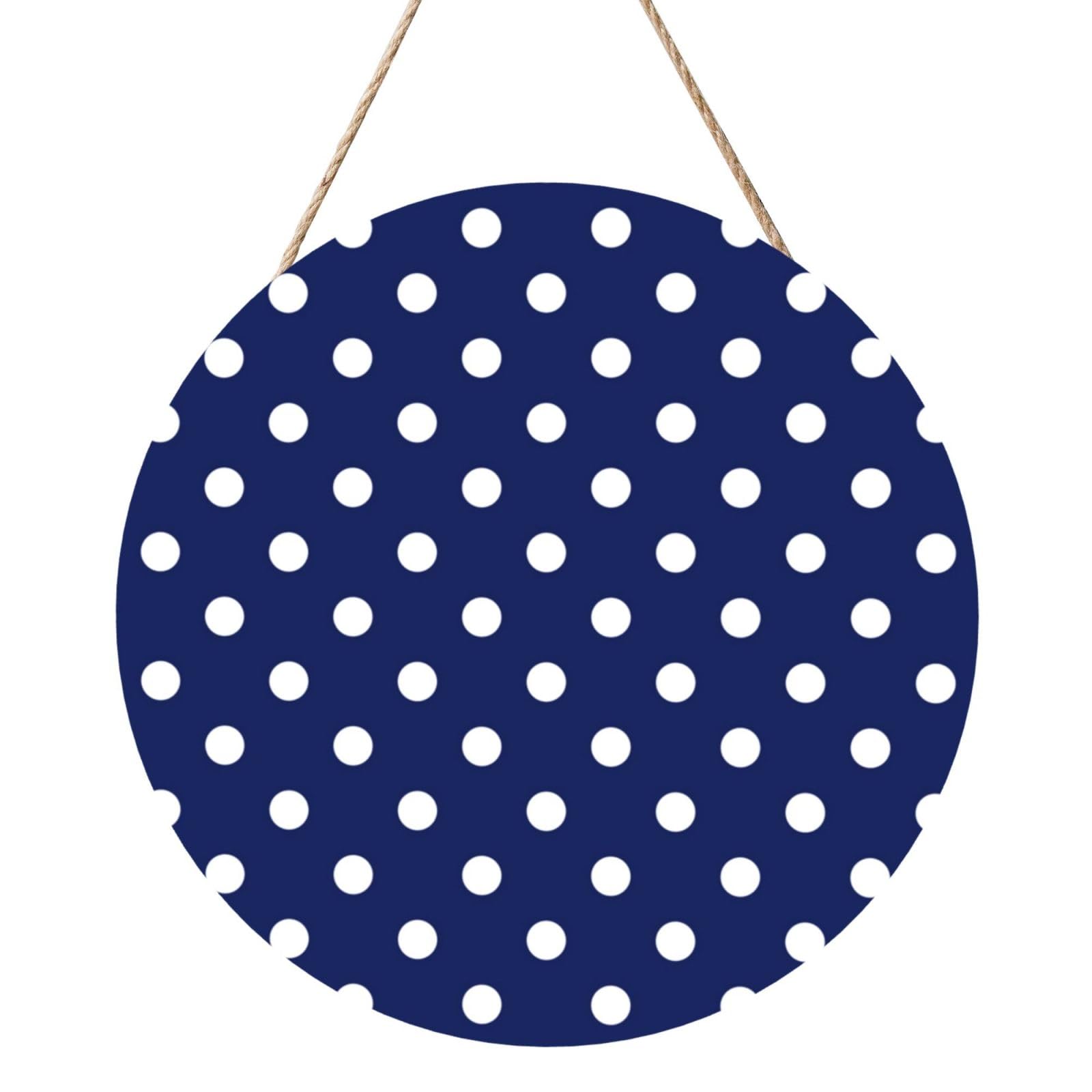 InOmak Blue And White Polka Dots, Round Wood Panel Painting 12 in, Wall Hanging Painting For Home