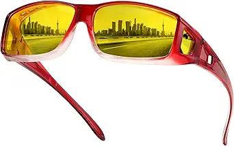 FEISEDY Night Driving Fit Over Glasses Sunglasses for Men Women,Polarized Wrap Around Yellow Sunglasses UV400 B2593