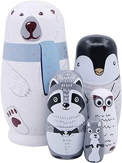 Winterworm 5 Piece Set Polar Bear Penguin Owl Matryoshka Nesting Dolls Stacking Toys Russian Dolls Home Decor New Year Birthday Party Decoration