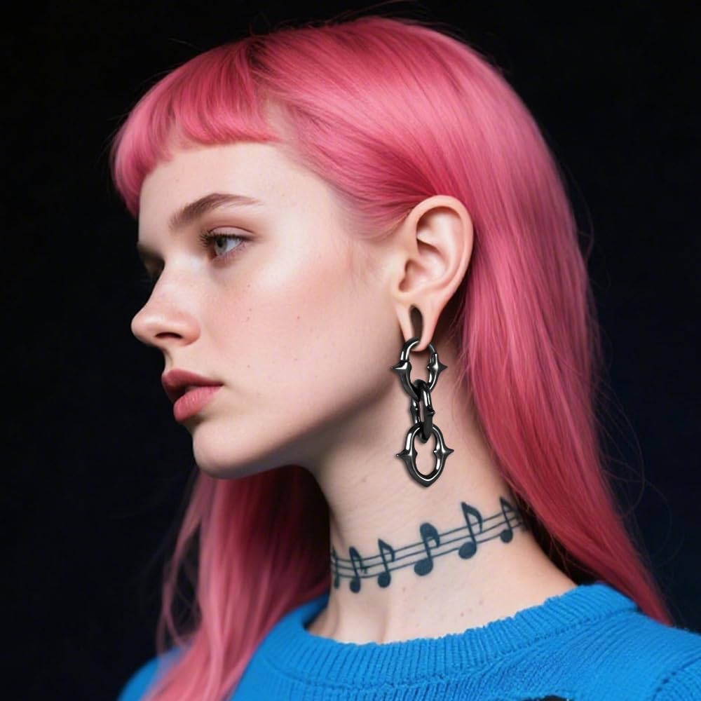 2PCS Chain Ear Weights Hangers for Stretched Ears Gauges Body Piercing Jewelry, 316 Stainless Steel Hypoallergenic 6g Earrings Plugs Tunnel Expander
