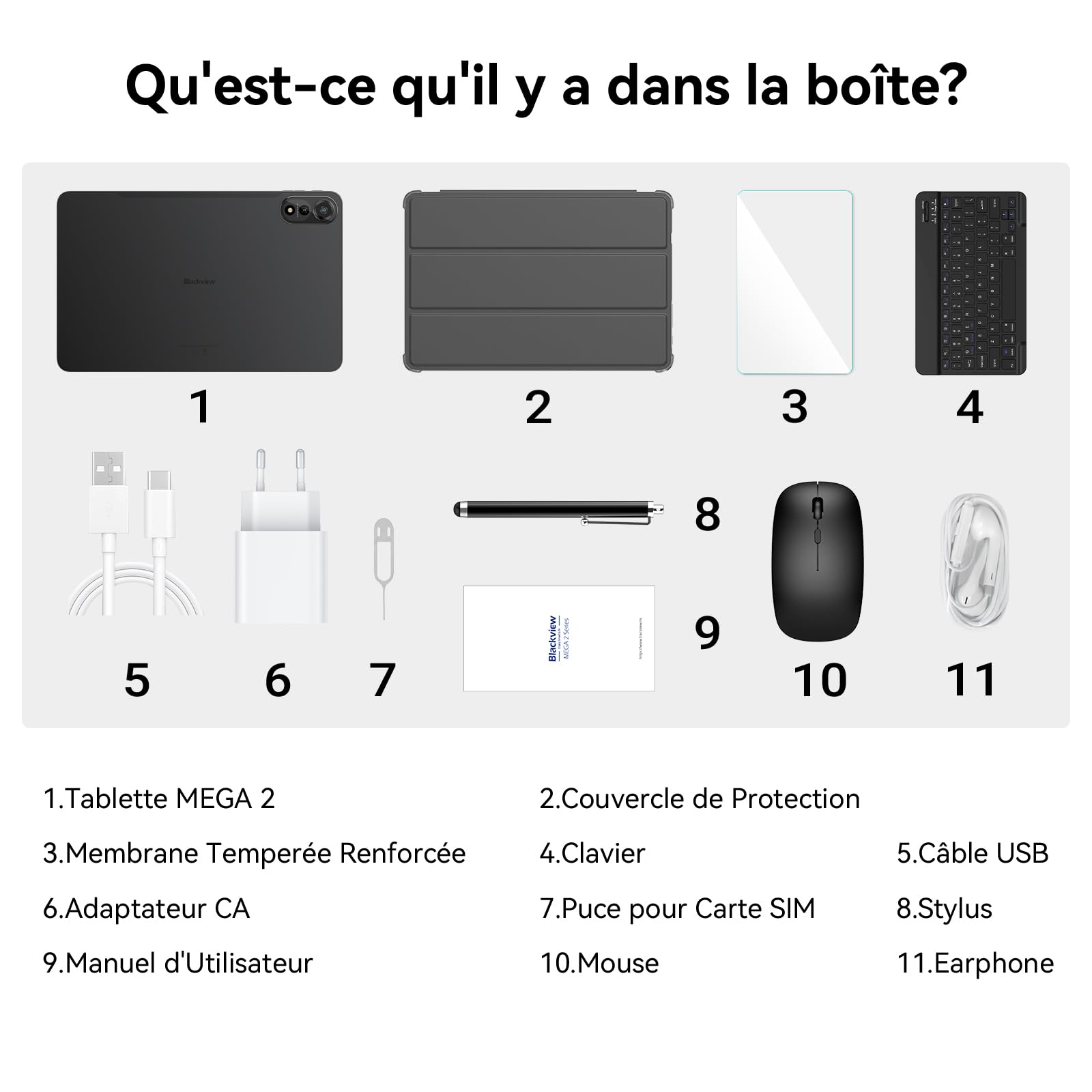 Blackview Mega2 Tablette 12 Pouces Android 15 Tablets, 24 Go de RAM + 128 Go de ROM, 120Hz 2K FHD Tablette de Jeu avec Clavier, Souris, Stylet, Casque, 4G LTE+5G, WiFi, 9000 mAh, WideVine L1, Gray