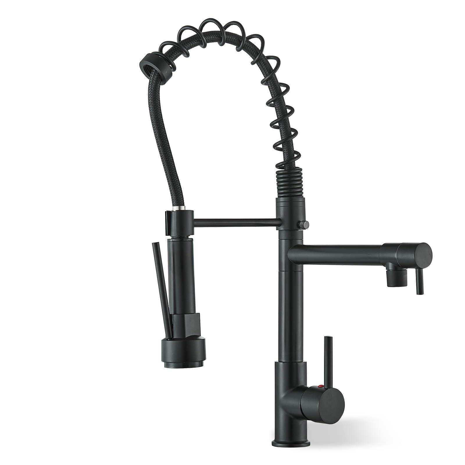 Suguword Commercial Spring Kitchen Tap, High Arc 360ยฐ Swivel Sink Faucet with Dual Spouts, Professional All-Metal Mixer Tap for Bar & Kitchen, Heavy-Duty Black