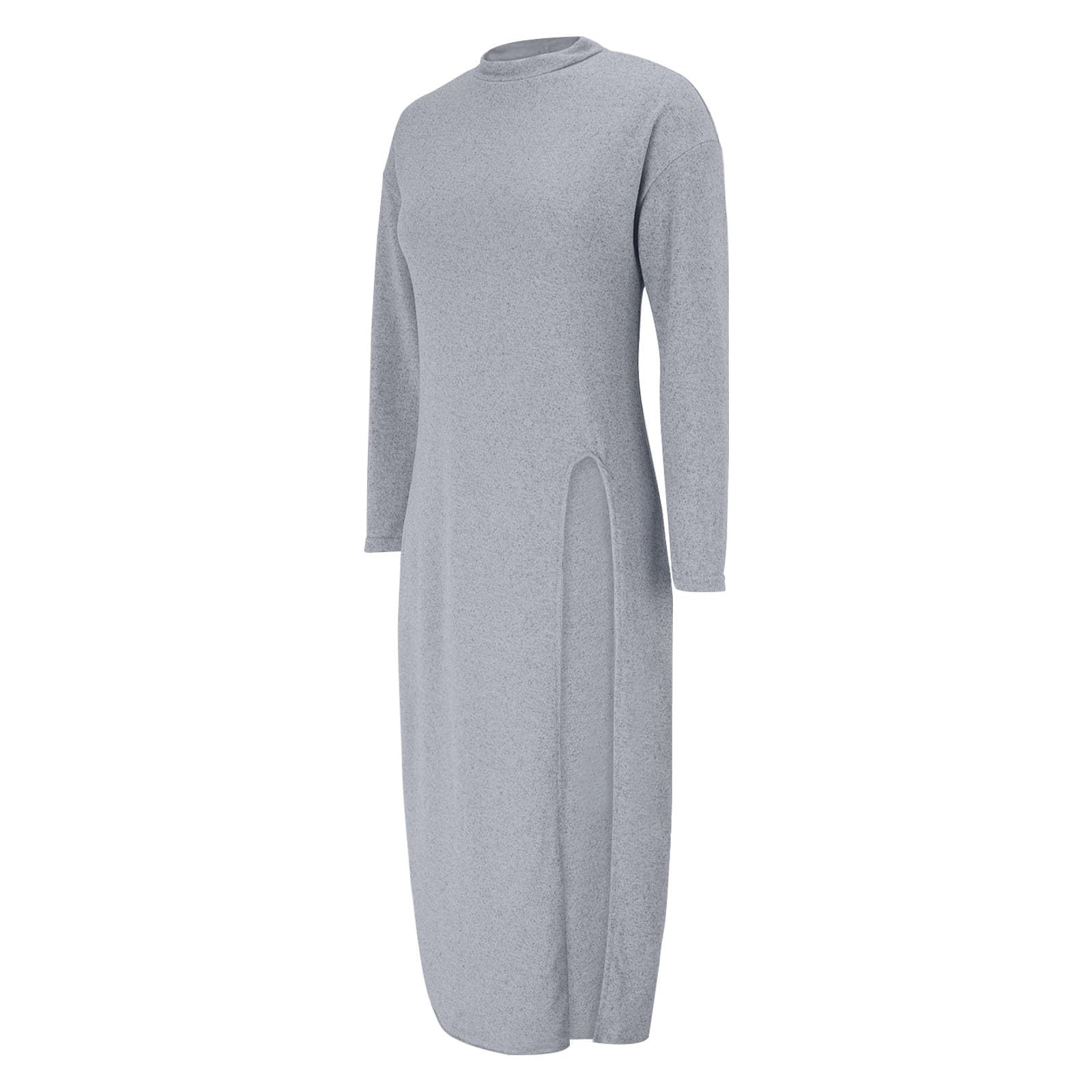 Wickelkleid Damen Elegant Langarmkleid Einfarbige Freizeitkleid Maxikleid