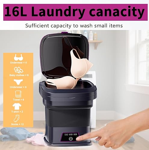 Miniatura 4 de Lavadora portátil, mini lavadora de 16 litros con cesta de secadora giratoria, 3 modos de lavado, diseño plegable compacto para apartamento,