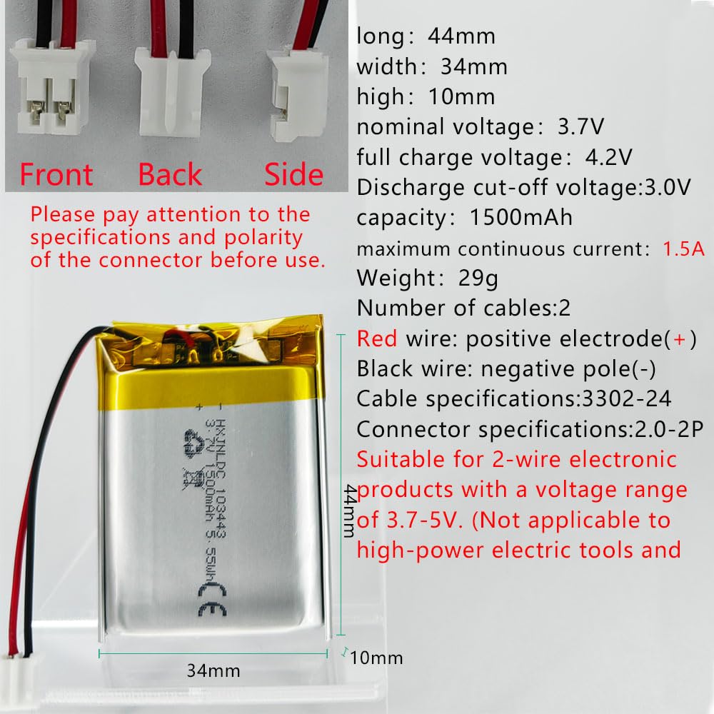 ムク　SAR Amazon.com: HXJNLDC DC 3.7V 1500mAh 103443 Rechargeable Polymer