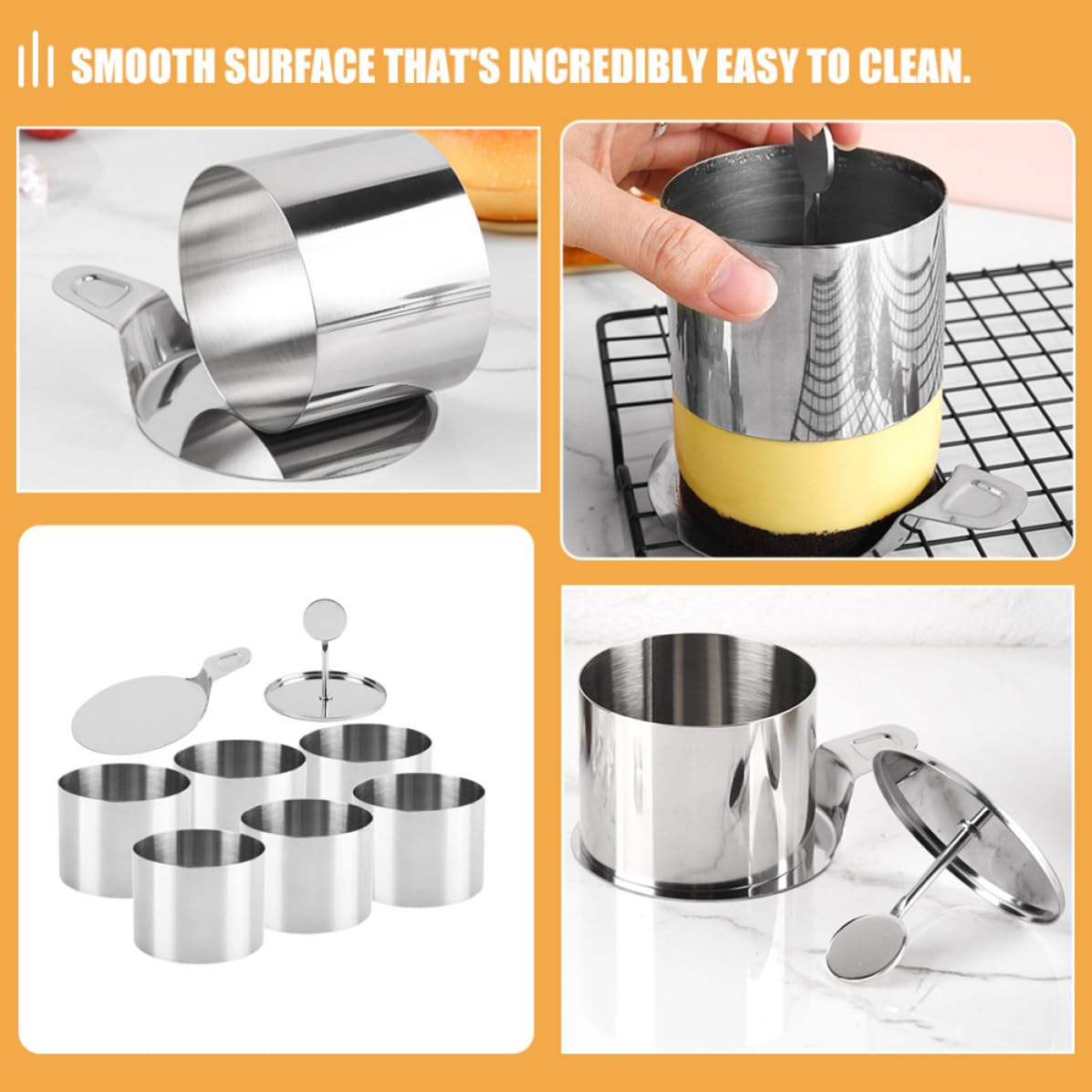SOIMISS Molde Redondo para Hornear Pasteles de Acero Inoxidable, 1 Juego | Acabado Plata, Superficie Lisa, Incluye Placa de Presión y Espátula, Apto para Repostería y Cocina DIY