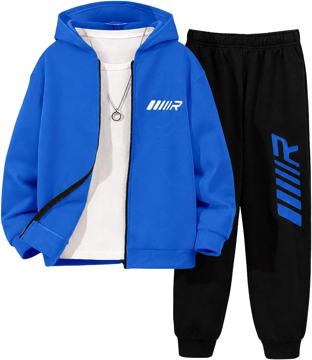 Yoxindax Boys Fashion Clothes 2 Piece Sweatsuit Set Zip Up Hoodie Sweatshirt & Pants Kids Boys Fall Winter Outfits 7-16Y
