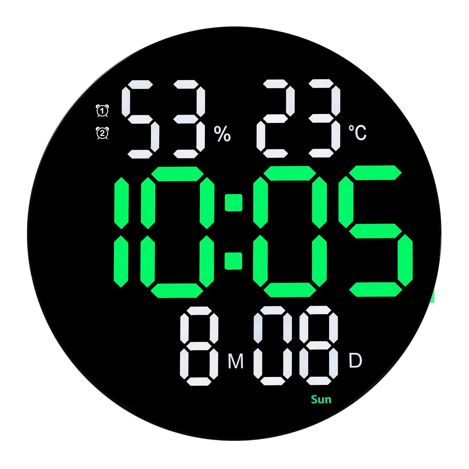 Tofficu Digitale LED Wanduhr mit Temperatur und Luftfeuchtigkeitsanzeige Acrylgehäuse Fernbedienung Großes Display für Wohnzimmer und Schlafzimmer