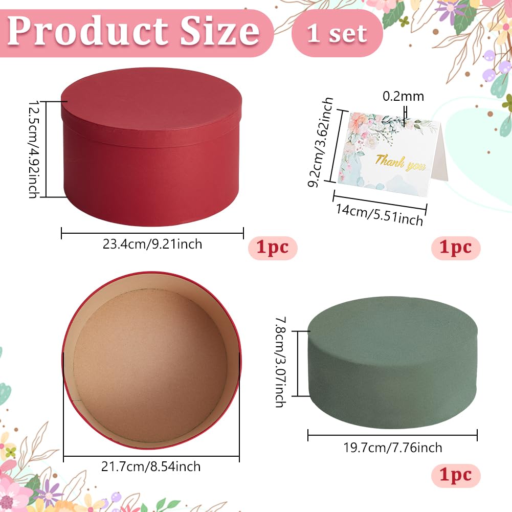 BENECREAT Red Round Gift Box with Lid & Floral Foam Set, 23.4x12.5cm/9.2x4.9 Inch Gift Boxes for Flowers for Mother's Day, Valentine's Day, Anniversary, Wedding - Image 2