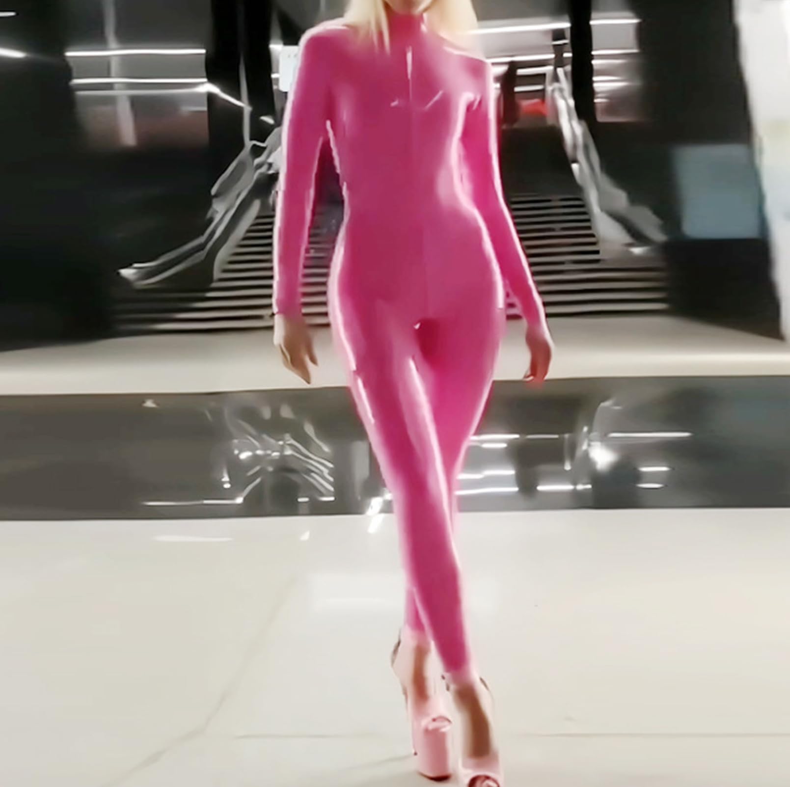 Generisch Frauen Sexy Spiegel Latex-Ammoniak Ganzanzug Freizeit Sport Reißverschluss Langarm Enge Passform Bodysuit Nachtclub Bühne Zeigen Kleidung