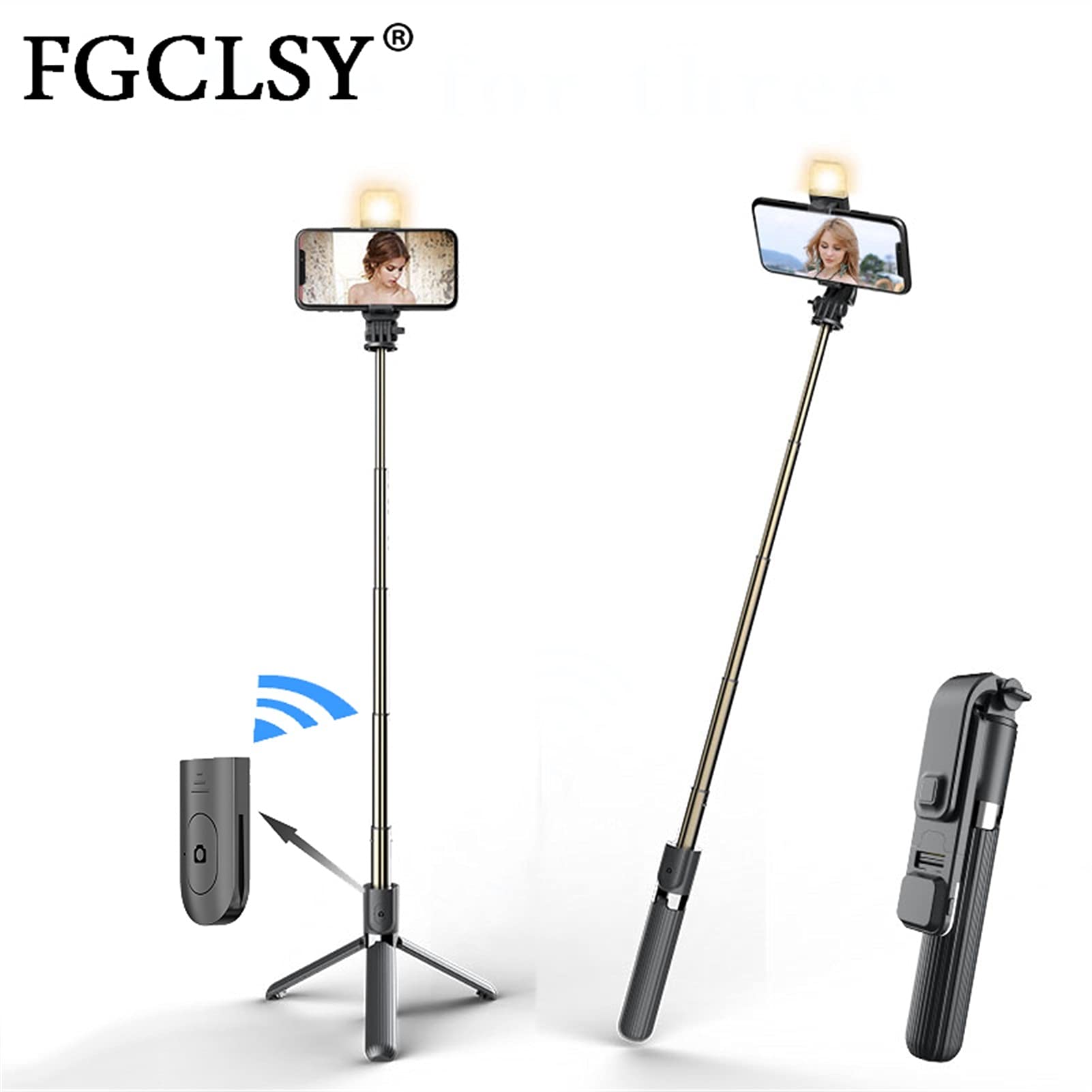 SCRUBY Wysokiej jakości stop aluminium Bluetooth Selfie Stick Wysuwany statyw Monopod ze światłem wypełniającym LED (A)