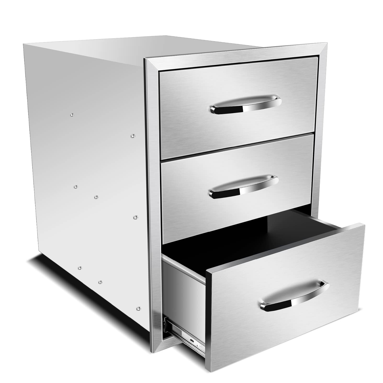 KODOM 18''W x 24''H x 23''D Outdoor Kitchen Triple Access Drawers Stainless Steel, Flush Mount BBQ with Handles BBQ Island for Outdoor Kitchens or Patio Grill Station