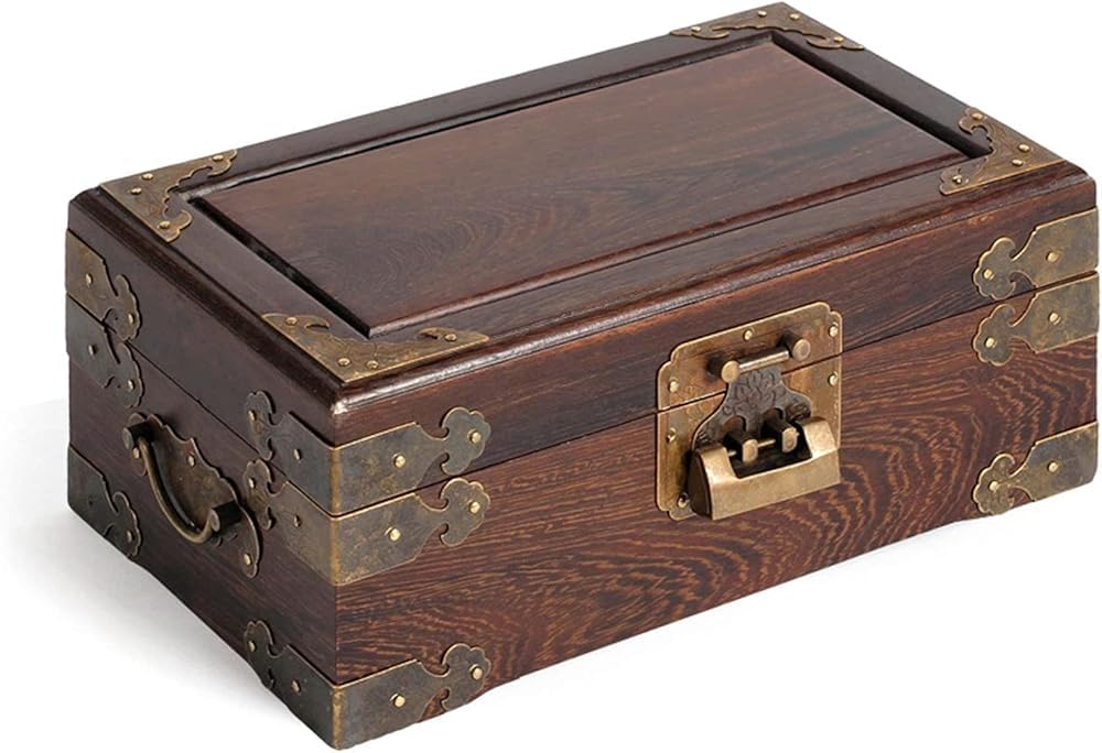 Pudełko na biżuterię, Wooden Jewelry Storage Box Mirror Lock Velvet Lining Brass Latch 25x15x11cm