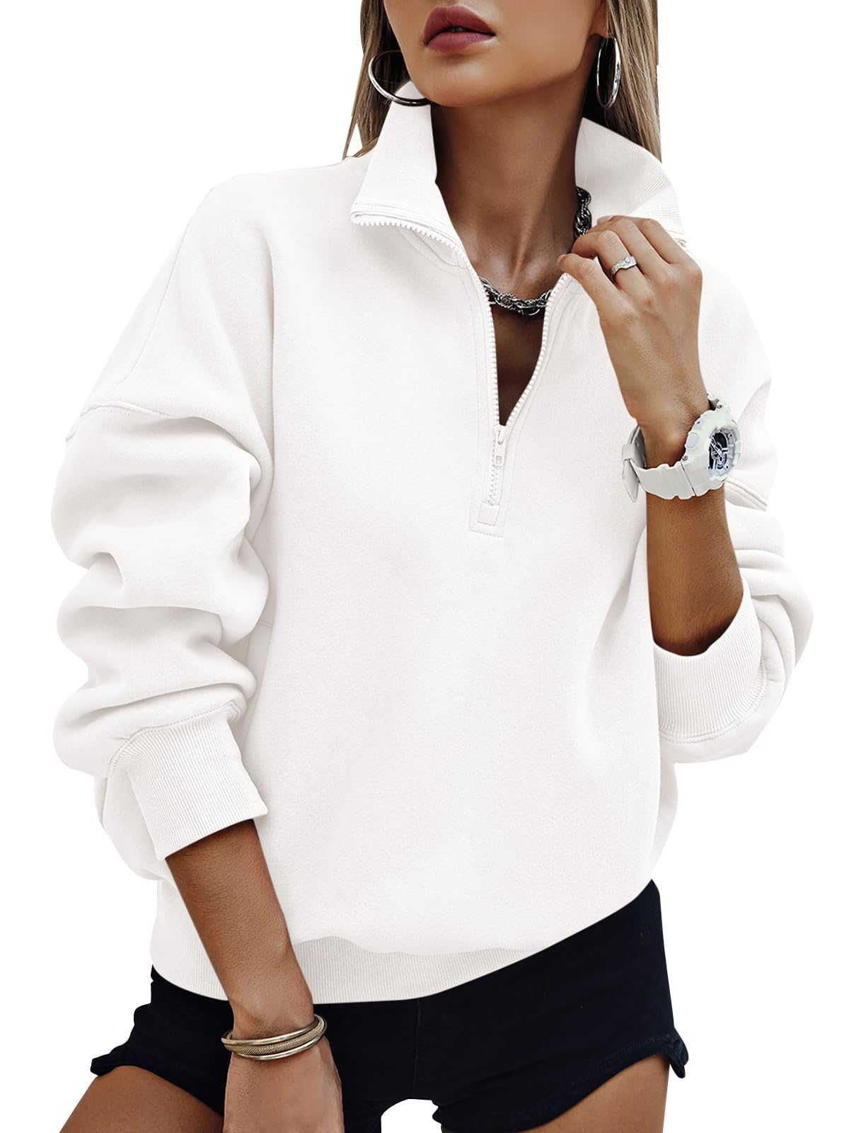 PRETTYGARDEN Womens Half Zip Oversized Sweatshirts Fleece Hoodies