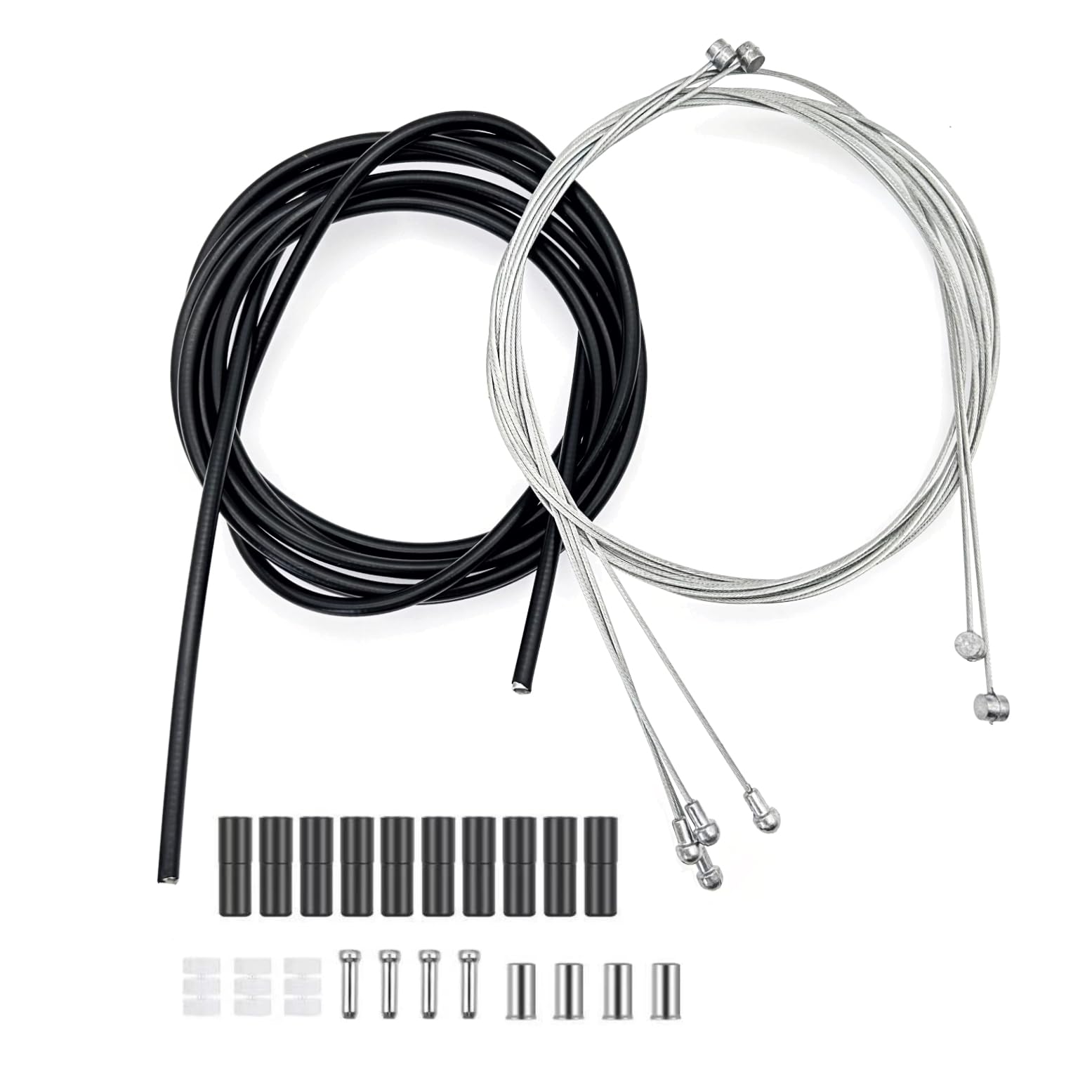 JZK Kit universale di guaine per cavi freno e cambio per bicicletta, cavi interni in acciaio inossidabile rivestiti in PVC per mountain bike e bici da strada, ricambi con tappi terminali, nero