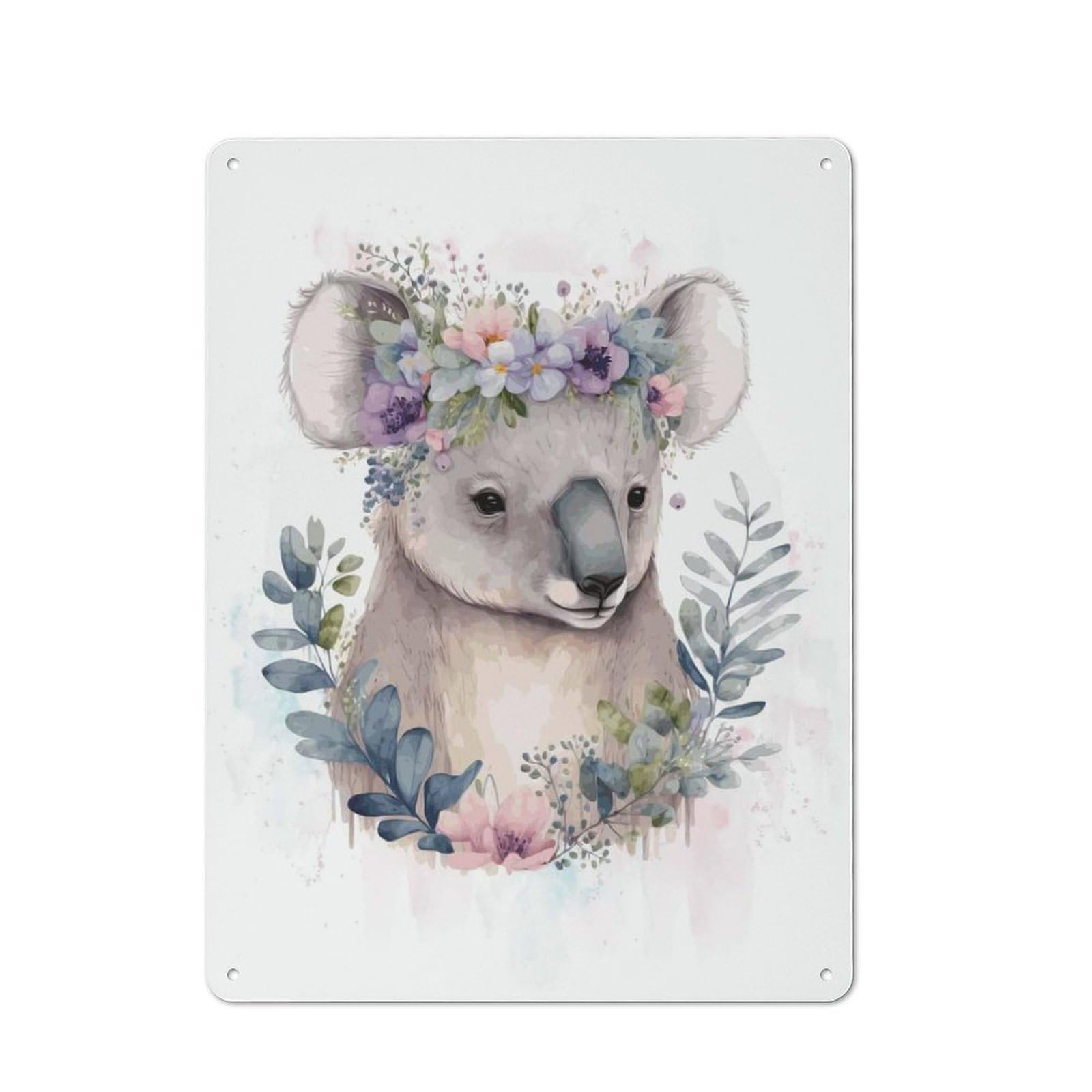 Junmoney Style-12 Flower Koala Bear Painting Old Style Metal Wall Decor 40X30cm, Decorative Tin Plaque For Cafe, Pub, Workshop Or Home Bar