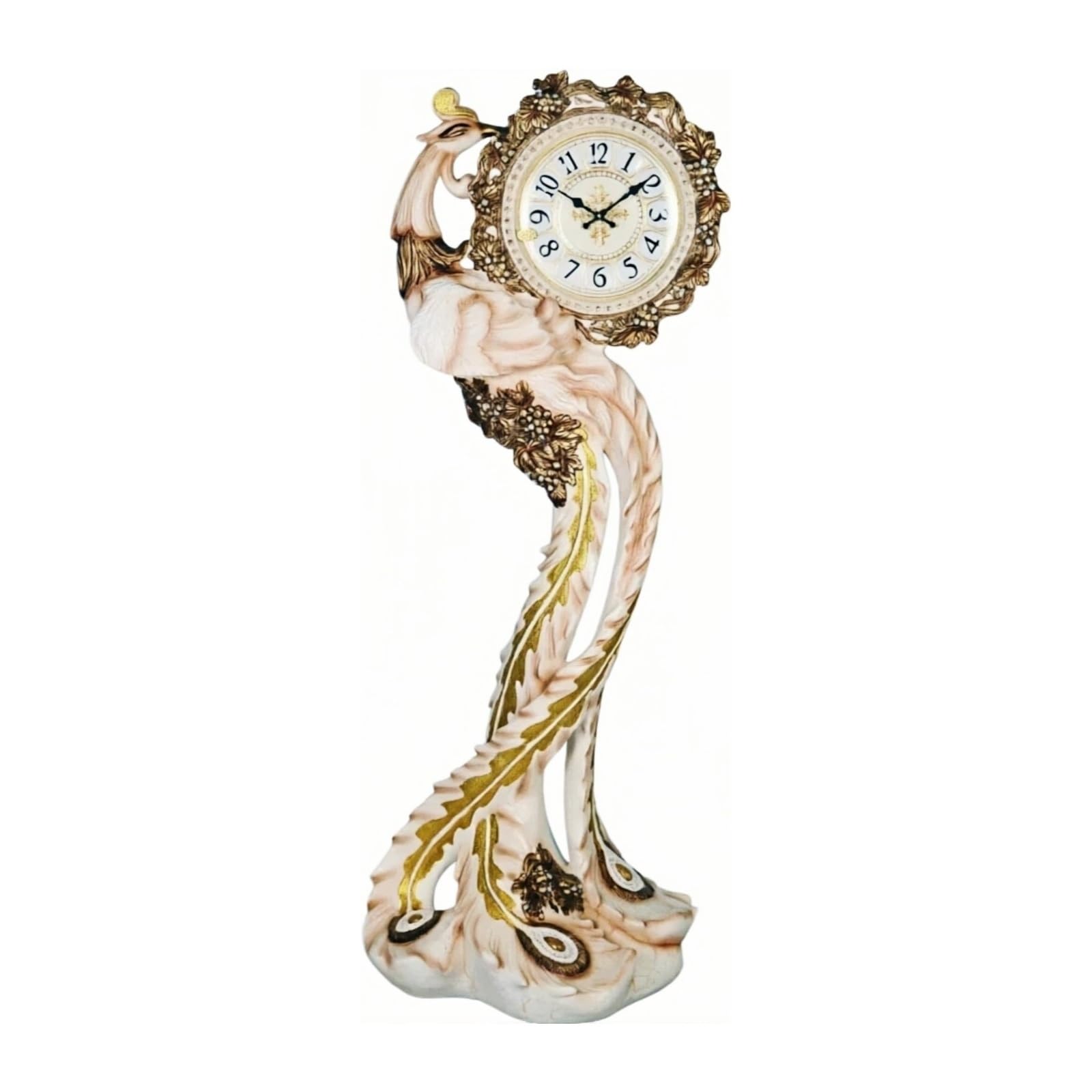 Kf2vBt7dP Chinese Style Floor Clock Floor Standing Clock Quartz Silent Movement European Style Carved Ornate Grandfather Clocks(Multi-colored)