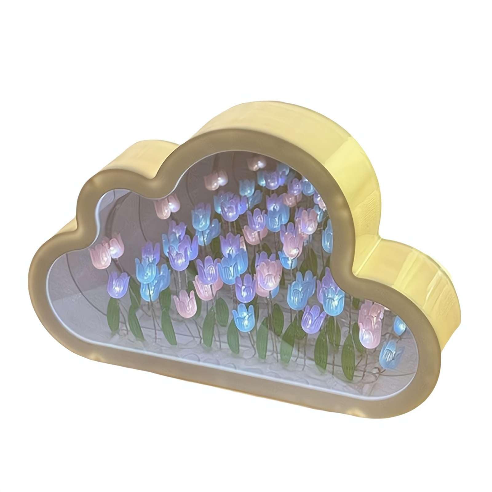 DIY Tulip Night Light, Cloud Tulip Lamp, Lamp in Cloud Design, Mirror Cloud Shaped Tulip Lamp, Tulip Lamp in Cloud Design, Flower LED Night Lights for Bedroom, Tulip Cloud Desk Lamp (Mixed color)