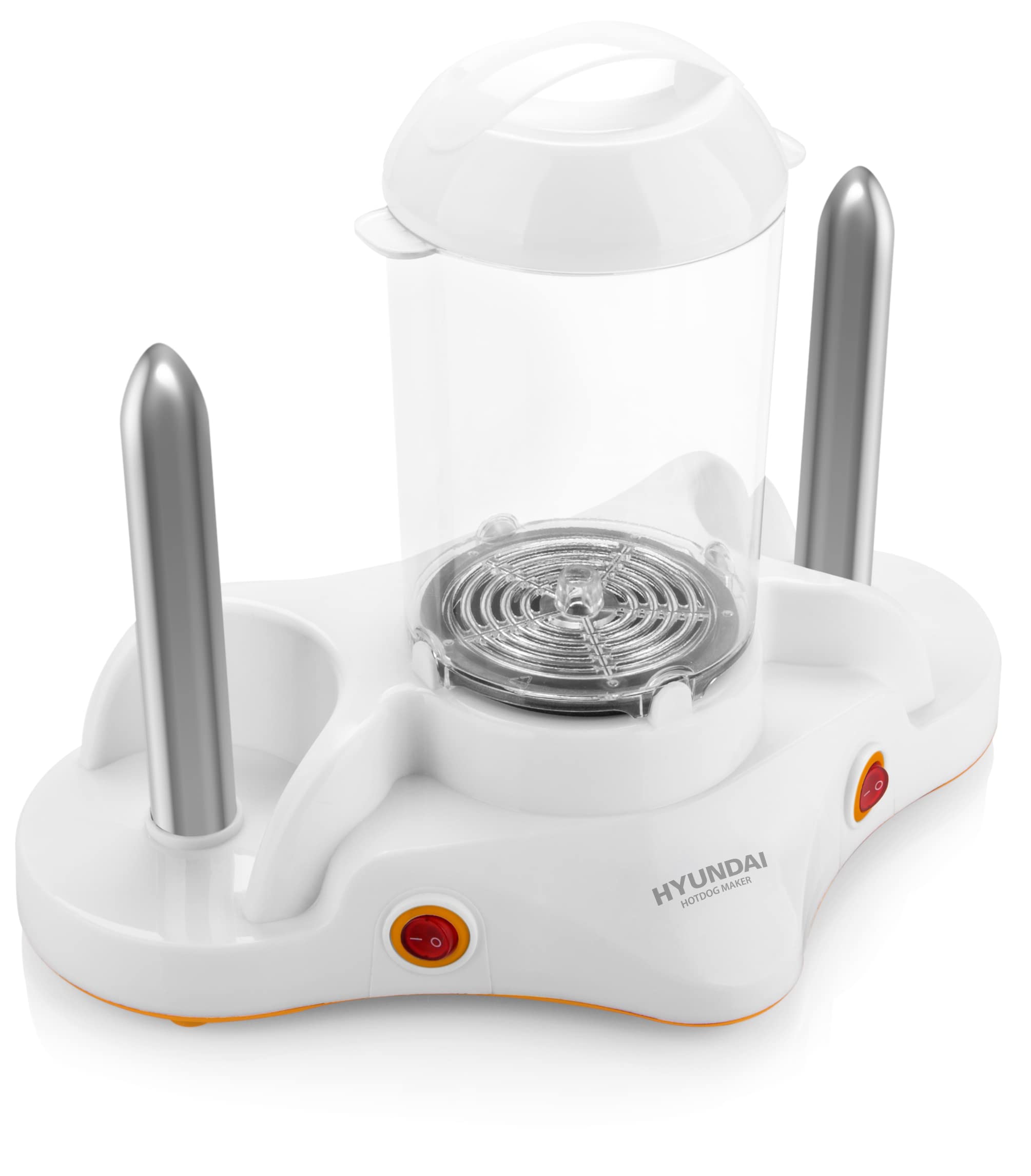 HYUNDAI Hot-Dog-Maker HDM 120 I 1-12 Würstchen I 1-6 Eier I Maiskolben kompatibel I 2 Ständer zum erhitzen von Brötchen I Kleiner Helfer für Wiener, Eier und Mais