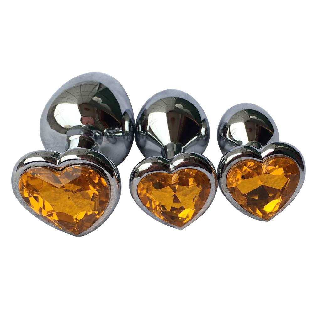 3Pcs Set Luxury Metal Butt Toys Heart Shaped Anal Trainer Jewel Butt Plug Kit S&M Adult Gay Anal Plugs Woman Men Sex Gifts Things for Beginners Couples Large/Medium/Small,