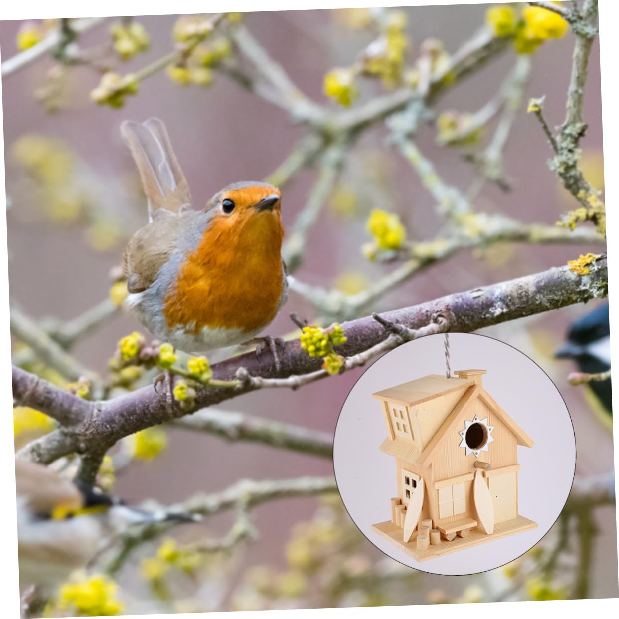Casa para Pájaros De Madera Estilo Rústico Colgante para Exteriores como Nido Tipo Cabaña De Madera