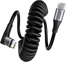 SUNGUY USB C to USB C Coiled Cable, 2 Pieces 1.5M 【Extendable: 0.4m-1m】 Android Auto 90 Degree USBC Mobile Phone Charging Cable for iPhone 16/15 Pro Max, Galaxy S24 Ultra S23