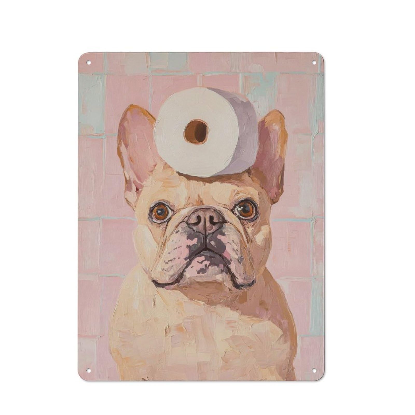 Junmoney French Bulldog With Toilet Paper Rustic Tin Sign 40X30cm Featuring For Bar Or Restaurant, A Housewarming Gift For Bar Decor Enthusiasts