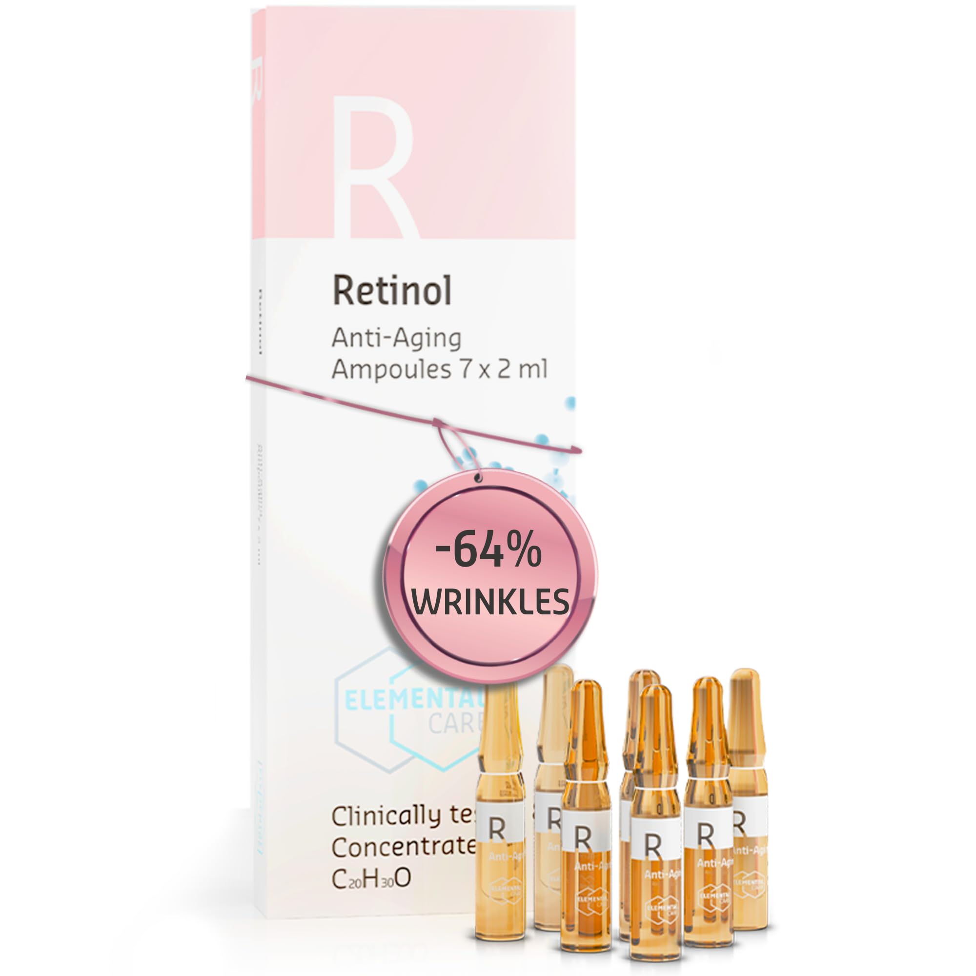 Retinol Ampoules 7 x 2 ml – Facial Retinol Serum – Powerful Skincare Booster to Help Reduce Wrinkles, Fine Lines and Dark Circles – Supports Skin Renewal and Radiance