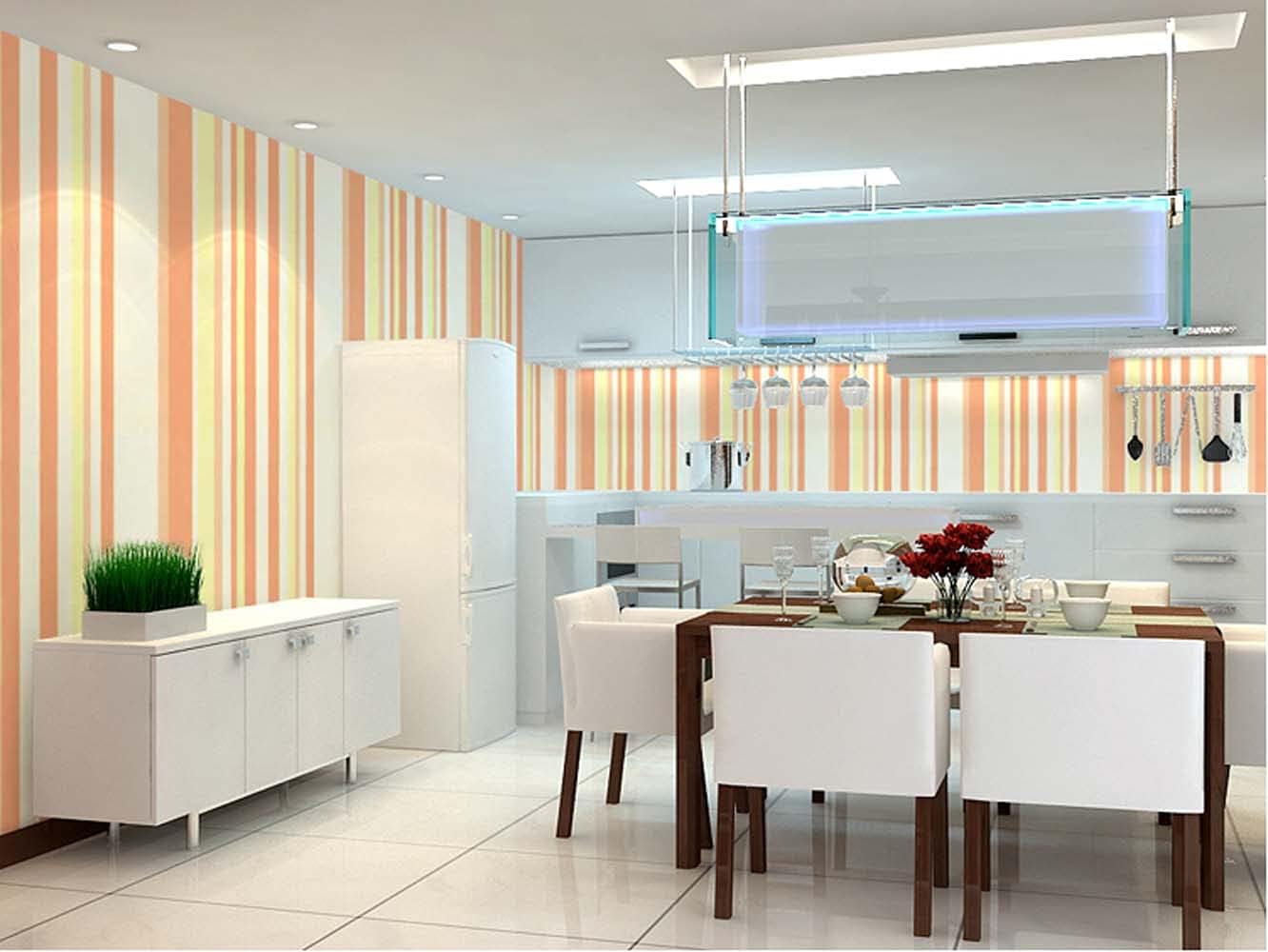 Q QIHANG Color Horizontal Vertical Stripes Children's Bedroom Milk Tea Shop Clothing Store Wallpaper Modern Minimalist Non-Woven Wallpaper 1.73'W x 32.8'L Non-Pasted (Orange)