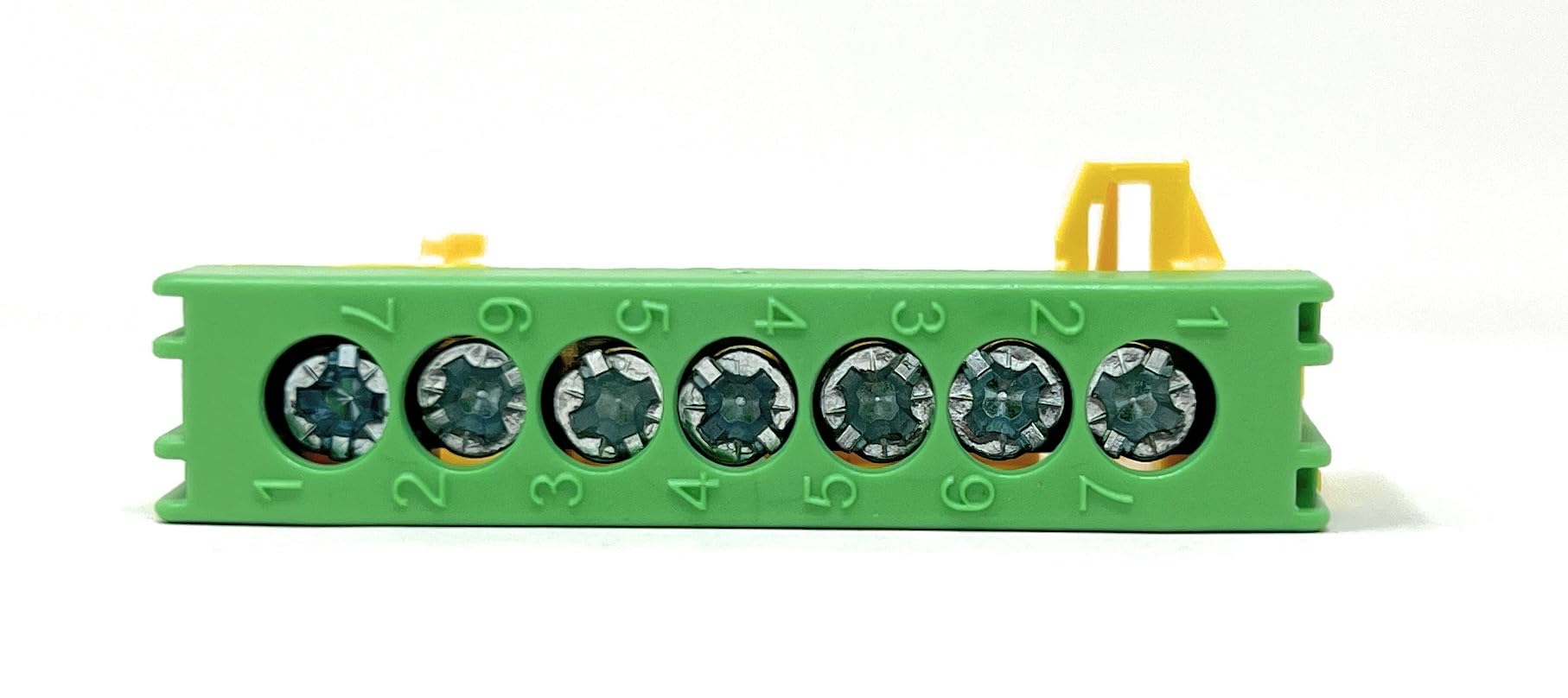Pollmann PE7-F2 - Terminal de protección (7 pines, 1 unidad), color verde y amarillo