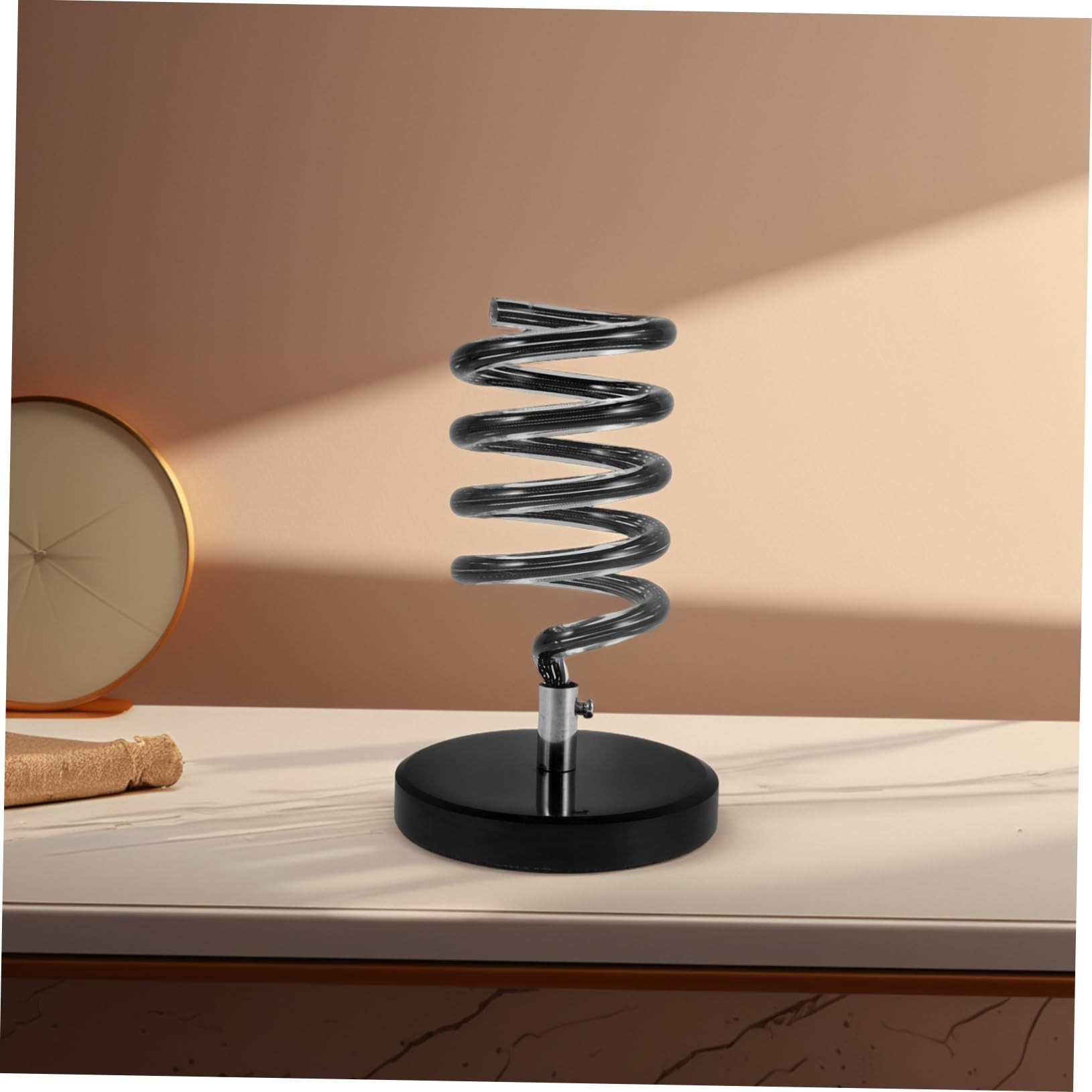 FRCOLOR Supporto per Asciugacapelli da Tavolo, Base in Marmo Nero, Design a Spirale, Organizzatore per Cavi, Uso Bagno e Salone