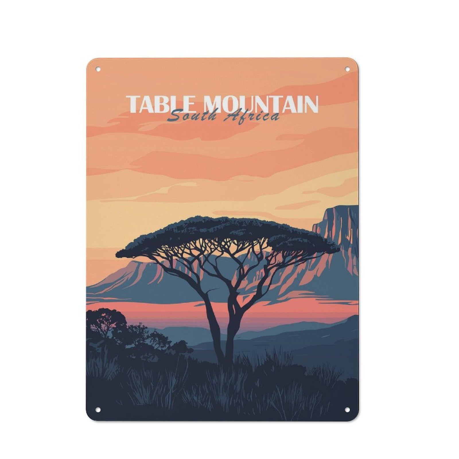 Table Mountain Sunset Shop Front Style Metal Wall Decor 40x30cm, Bistro Metal Sign for Takeaway, Bar, Kitchen Or Counter Area