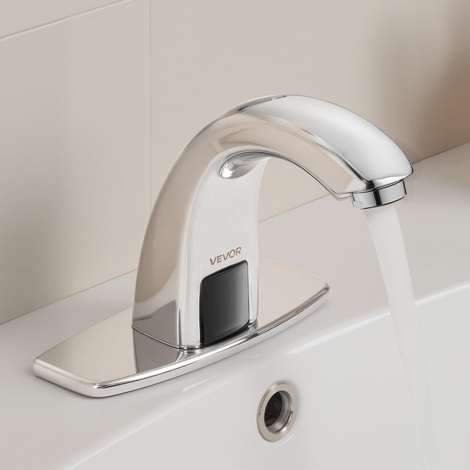 VEVOR Grifo de Lavabo Automático sin Contacto para Baño, Cuello de Cisne, Latón, Grifo a Pilas con Temperatura Ajustable y Sensor de Movimiento, Cromado Plateado, 160 x 45 x 125 mm, 7,6 L/min