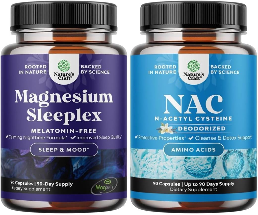Bundle of High Absorption Magnesium Sleep Supplement - Rest Support Magtein Magnesium L-Threonate & Apigenin Theanine and NAC Supplement N-Acetyl Cysteine 600mg- High Absorption NAC 600 mg Capsules