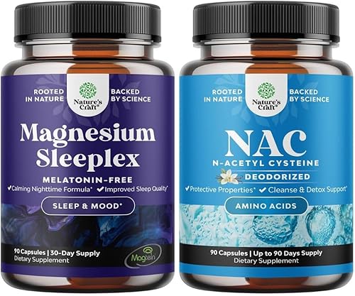Paquete de suplemento de magnesio para dormir de alta absorción, magnesio tranquilo sin melatonina para el sueño y suplemento NAC N-acetil cisteína