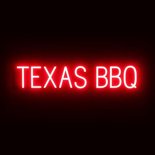 Miniatura 21 de SpellBrite Letrero de barbacoa para restaurantes Letreros relacionados con barbacoa con aspecto de neón, luz LED roja 13.1 x 6.3 pulgadas Rojo