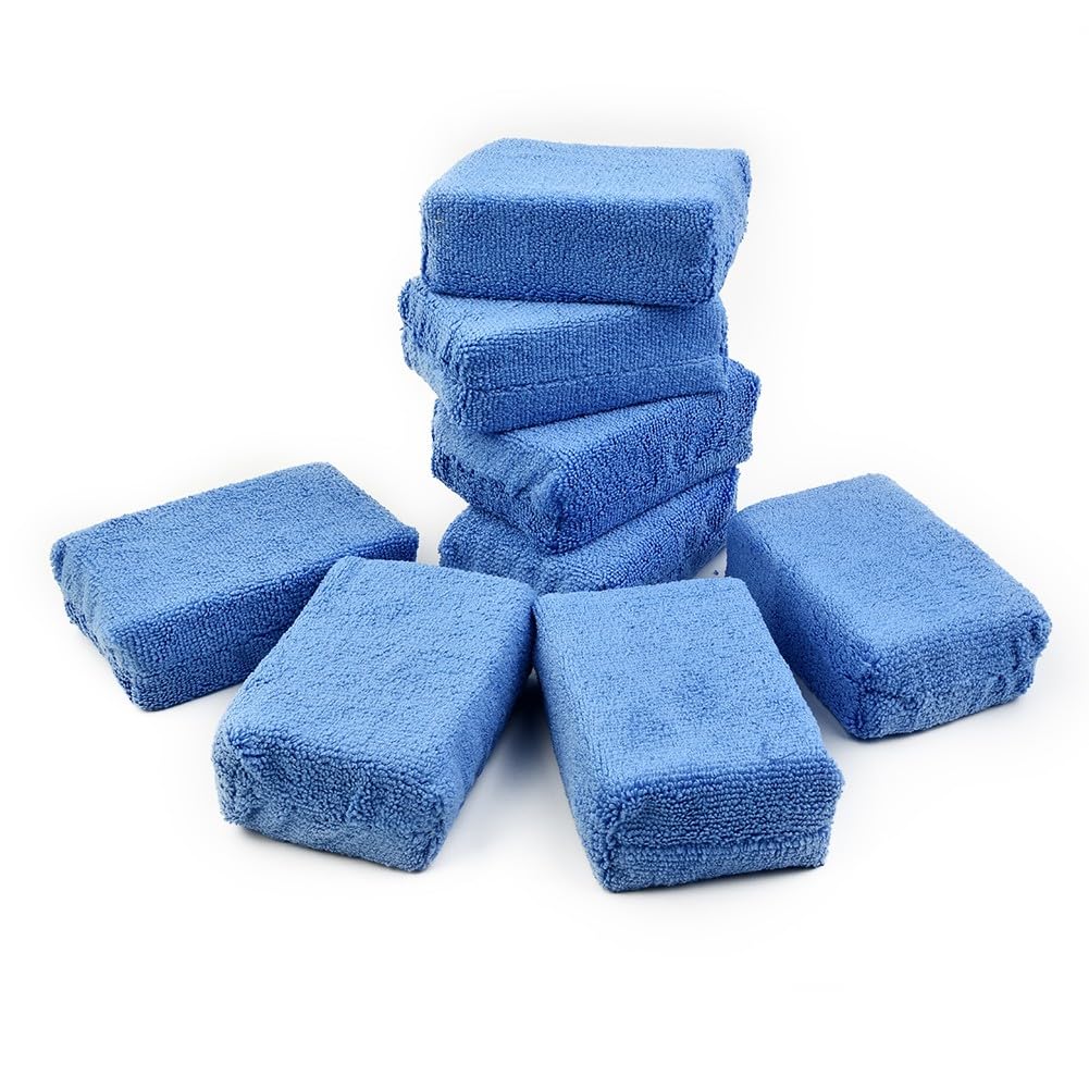 Esponja aplicadora de microfibra para lavado de coche, 12 cm x 8 cm x 3,5 cm, azul, 4/8 unidades