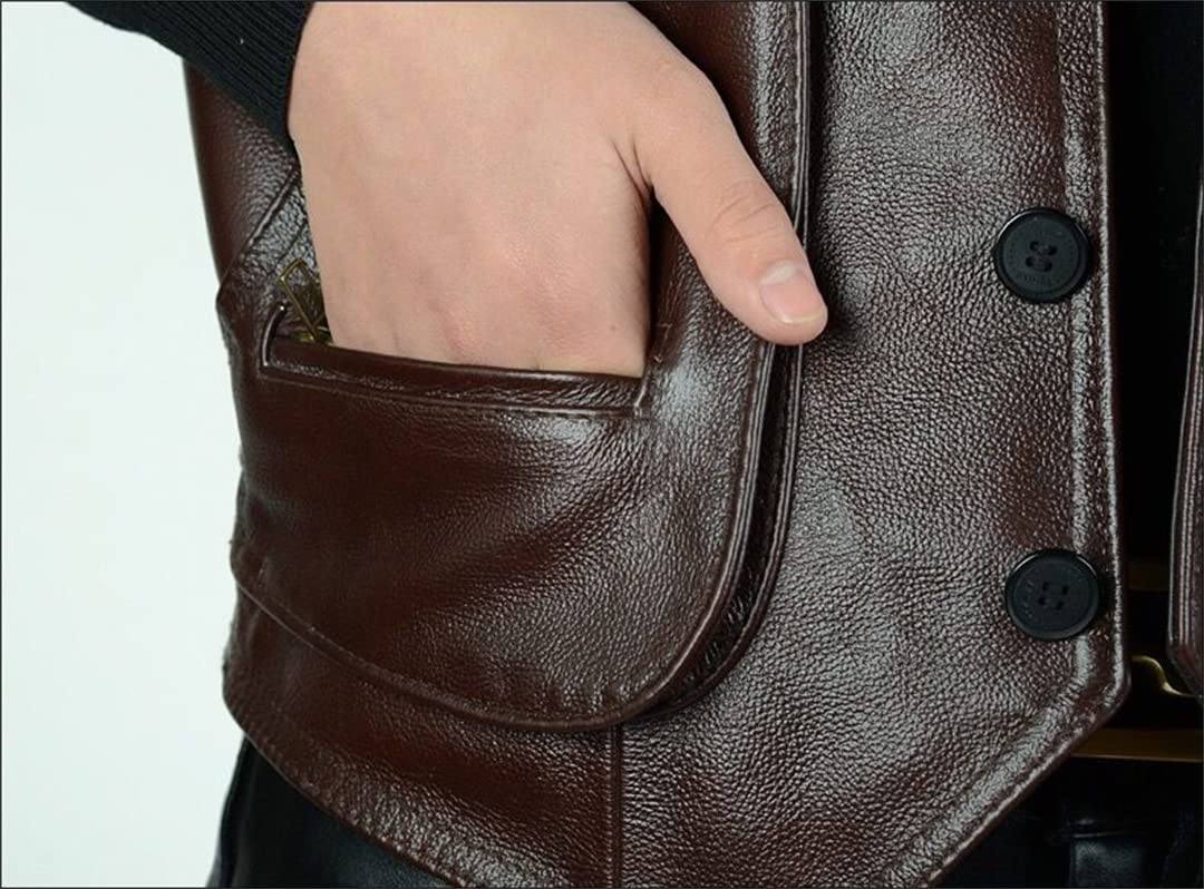 KMMBBTY Gilet da Motociclista in Pelle da Uomo con Tasche con Cerniera Gilet da Motociclista da Uomo con Scollo a V Abbottonato da Uomo