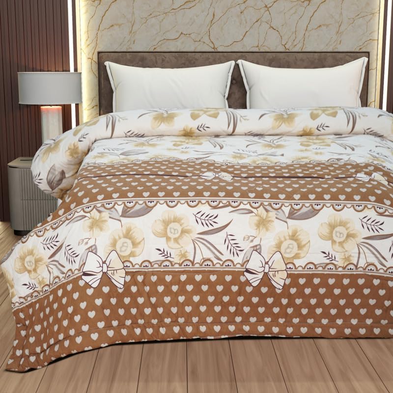 Image of Utopia Bedding Microfiber AC Comforter for King Size 220x240 cm - Lightweight, Skin-Safe & Hotel-Style Quilted Blanket with Floral Print -Chocolate