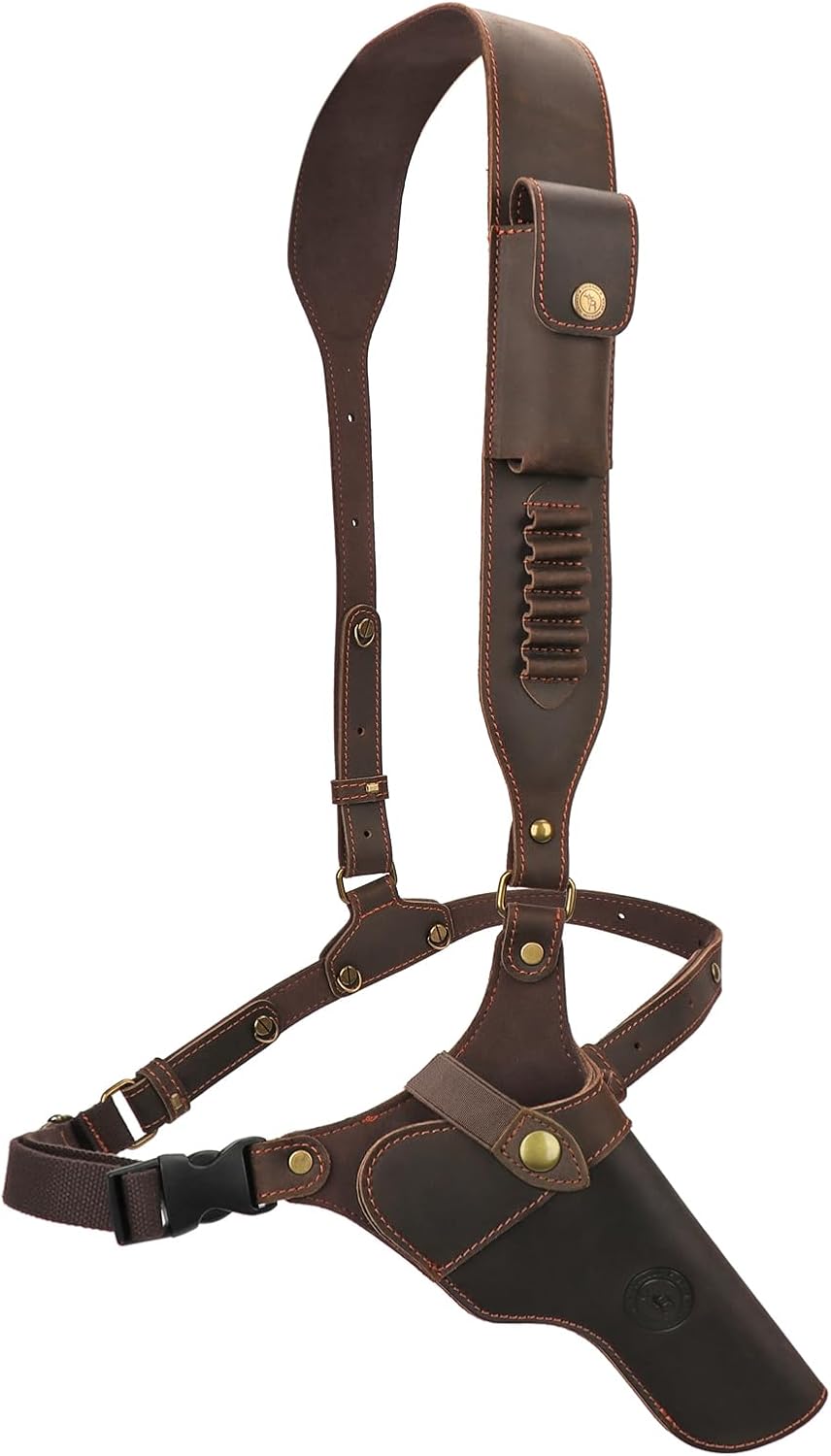 TOURBON Adjustable Leather Chest Rig Pistol Holster with Ammo Holder Shoulder Strap