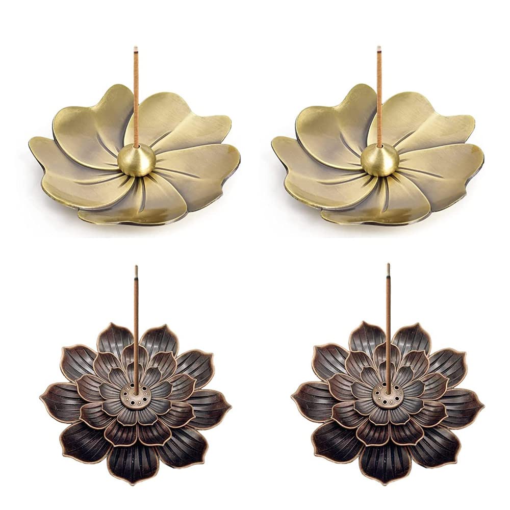 4PCS Lotus Brass Stick Incense Burner Holder,Sandalwood Burner, Stick Censer Household Yoga Studios Buddhism Nasturtium Incense Line Holder