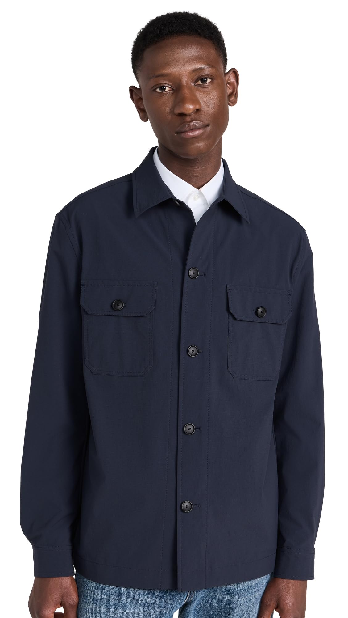 BOSSMen's Carperos Tech Shirt Jacket, Navy Blue, 18.5" Neck
