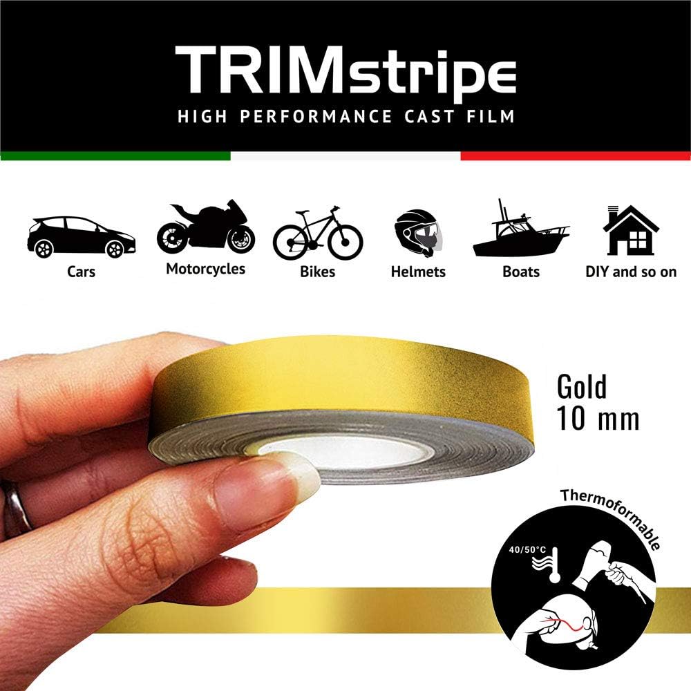 4R Quattroerre.it 10492 Trim Stripes Adhesive Strips for Cars, Gold, 10 mm x 10 mt