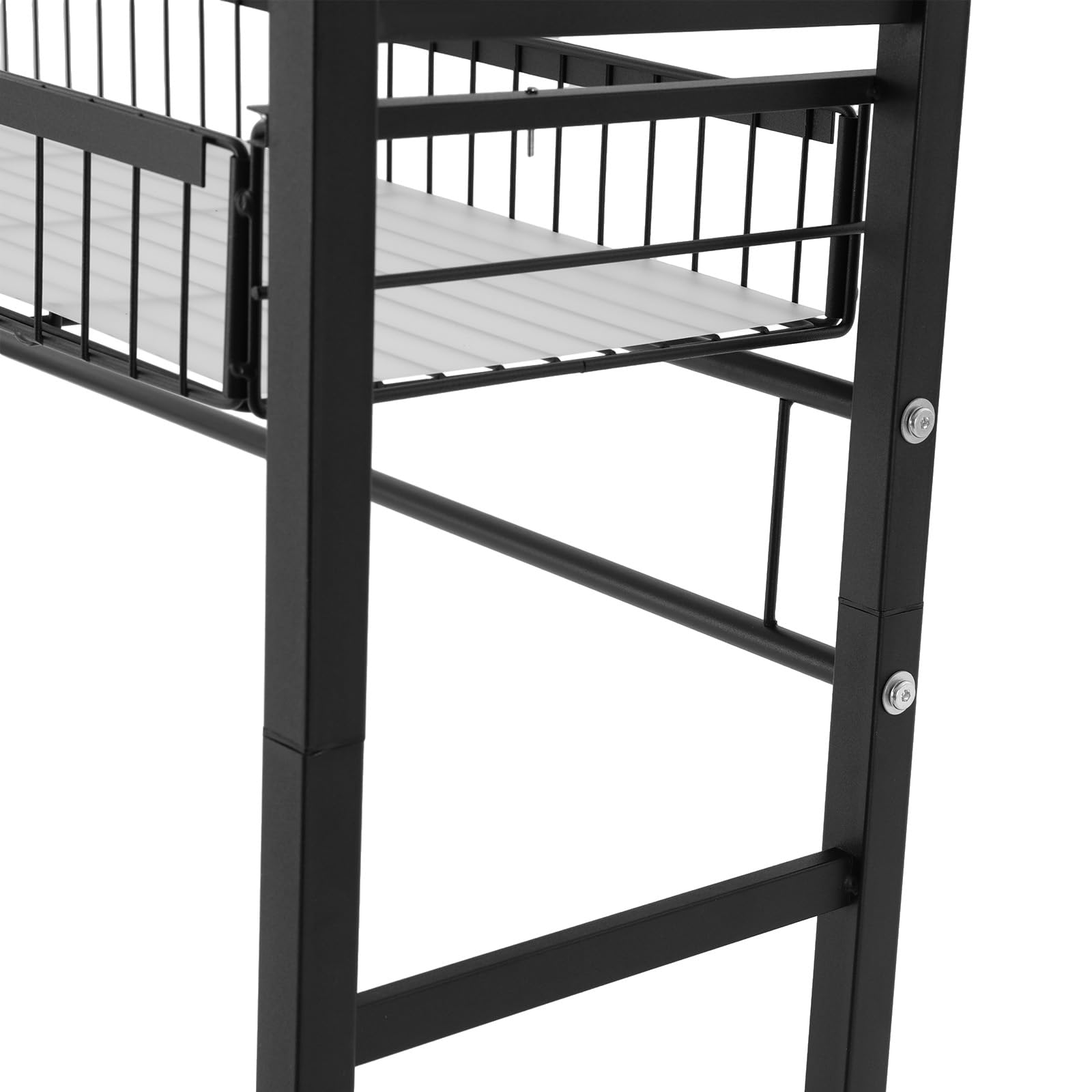 Estantería para lavadora de 3 niveles, color negro, estantería de baño, dos cestas de almacenamiento, con ganchos, ahorra espacio, reposapiés antideslizantes, 70,5 x 26 x 157,5 cm