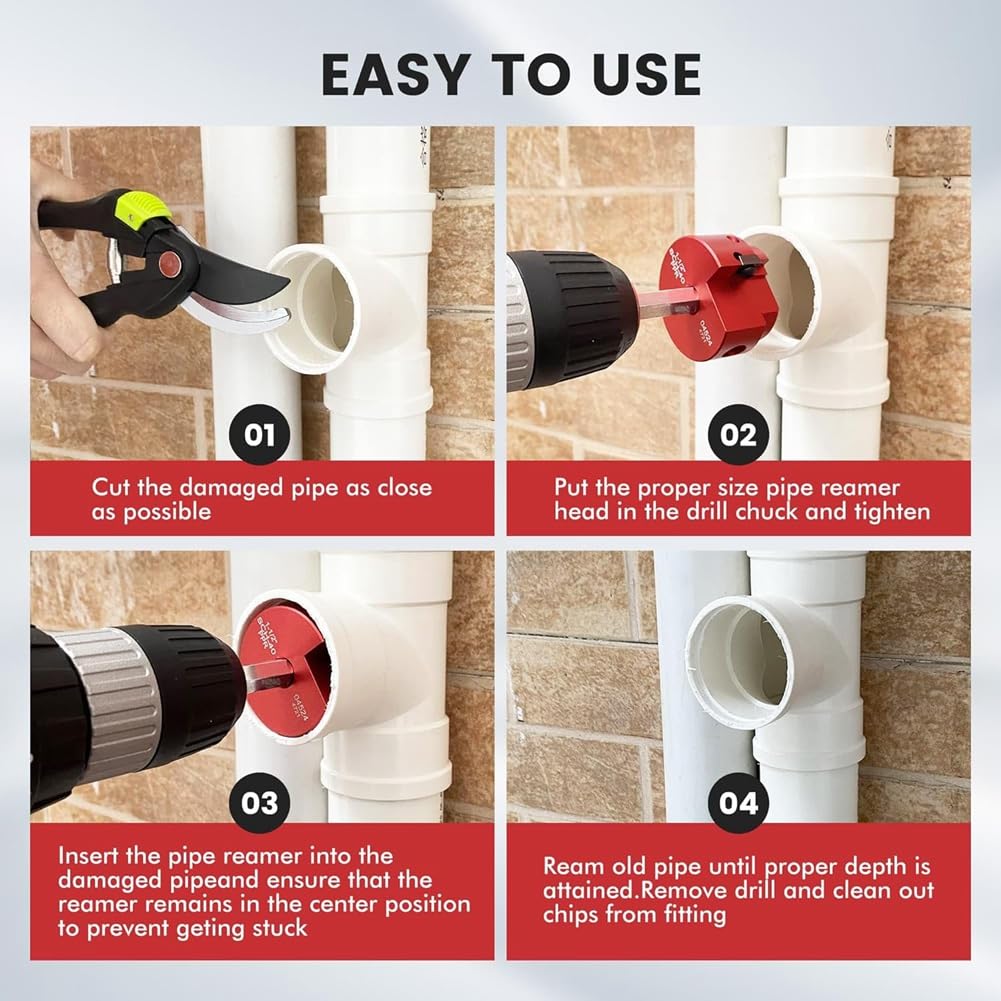 Kit Escariador Tuberías PVC 8 Piezas, Protector Accesorios PVC, Protector Enchufes PVC, Apto para Herramienta Escariadora Tuberías PVC Taladro Estándar 1/2 Pulgada
