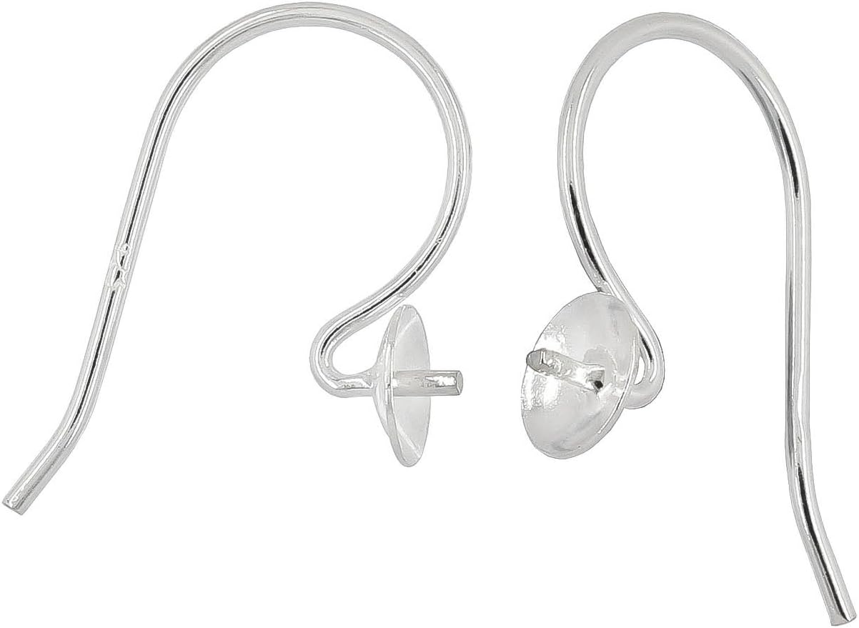 2 Pairs Sterling Silver French Ear Wire Earring Hook with 5mm Pearl Cup