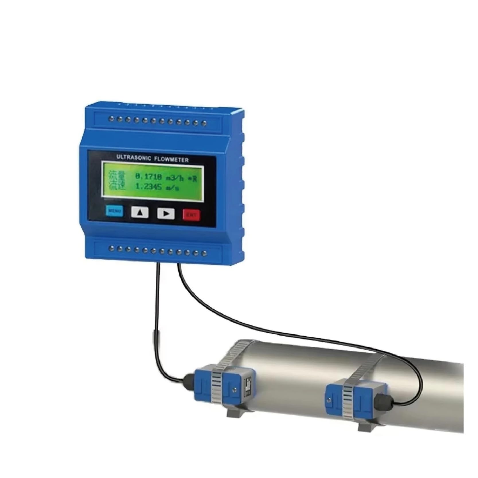 TUF-2000M Ultrasonic Liquid Flow Meter with Host Module and Non-Invasive Clamp Transducer Digital Water Flow Meter for Copper/PVC Pipes Low Repeatability and High